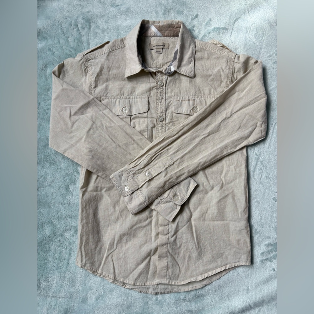 Burberry Tan Button Down Shirt Classic Style